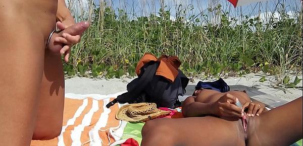  Public beach jerk off. Big cumshot on Aisanippie. Voyeurstyle.